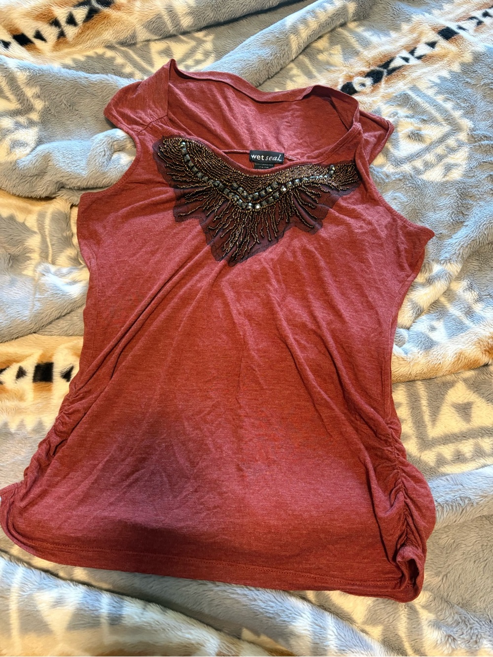 Wet Seal Rust Red Embellished Sleeveless Tank